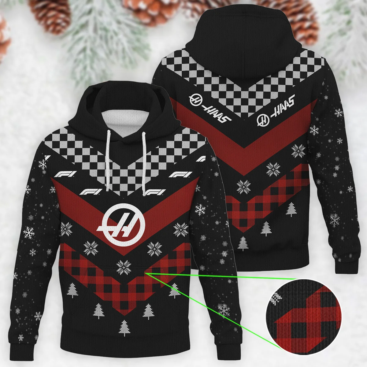 Winter Xmas Pattern Haas Formula 1 - Knitted Hoodie BLVAF12209250A32HAAS
