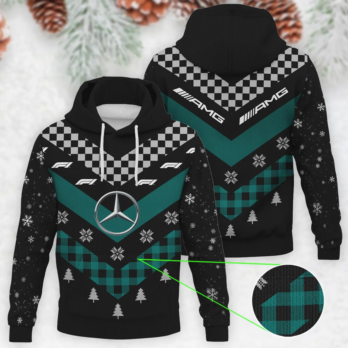 Winter Xmas Pattern Mercedes Formula 1 - Knitted Hoodie BLVAF12209250A32MER
