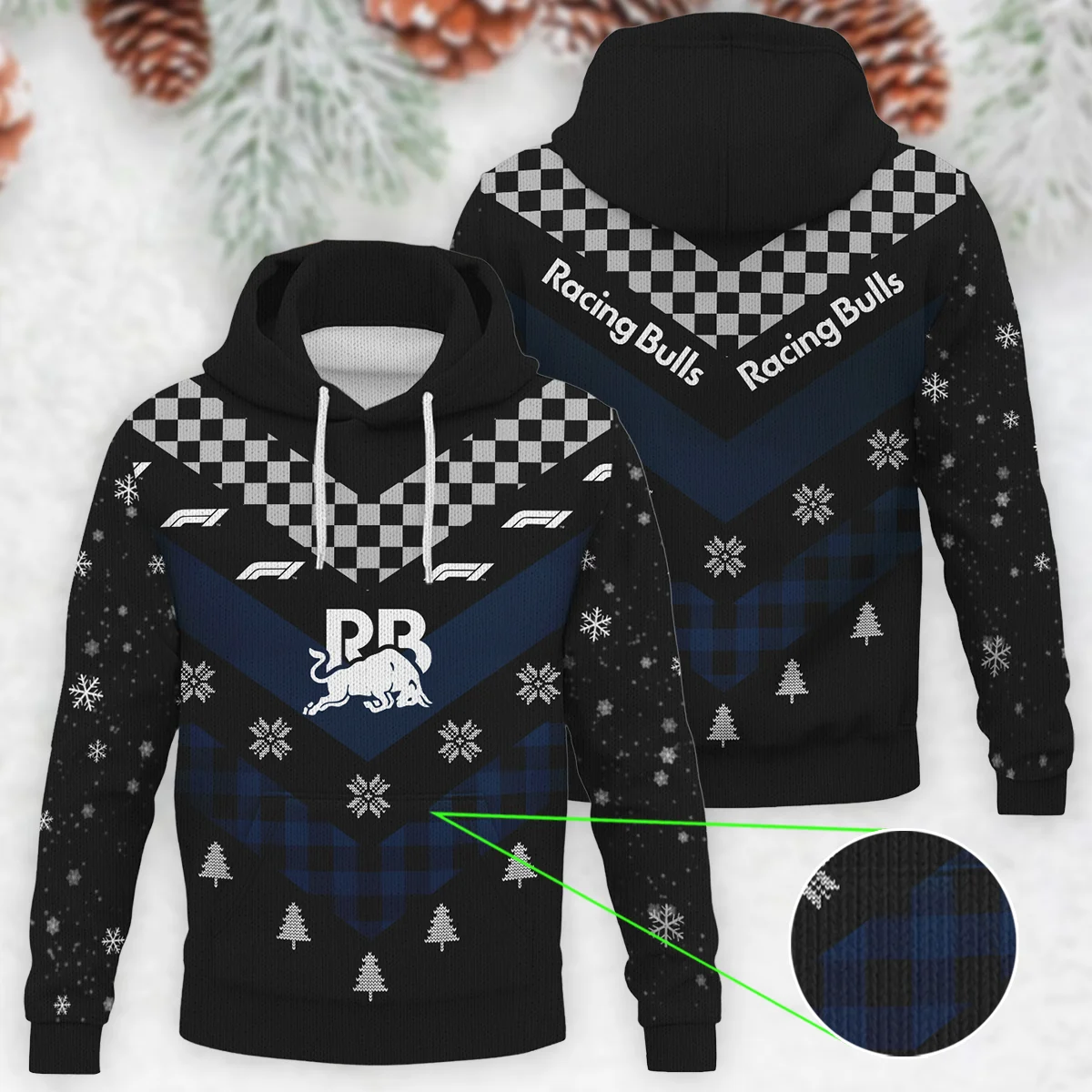 Winter Xmas Pattern Racing Bulls Formula 1 - Knitted Hoodie BLVAF12209250A32RAC