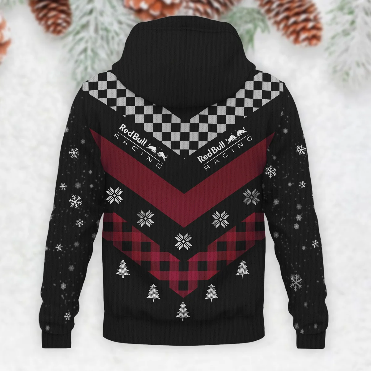 Winter Xmas Pattern Red Bull Racing Formula 1 - Knitted Hoodie BLVAF12209250A32RBR - Image 3