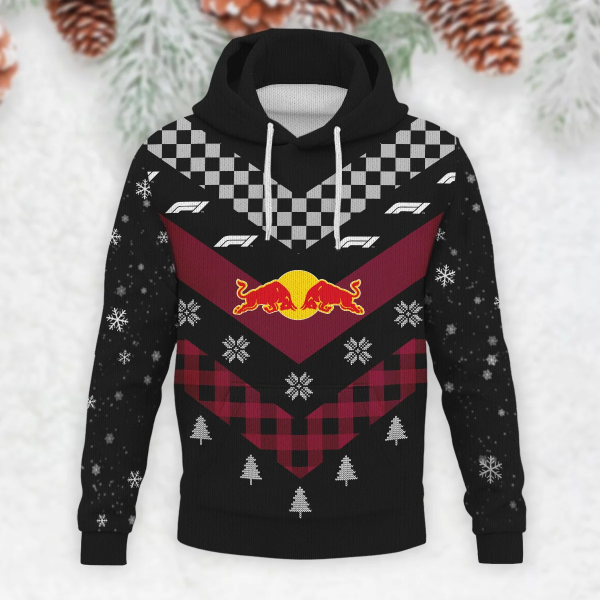 Winter Xmas Pattern Red Bull Racing Formula 1 - Knitted Hoodie BLVAF12209250A32RBR - Image 2