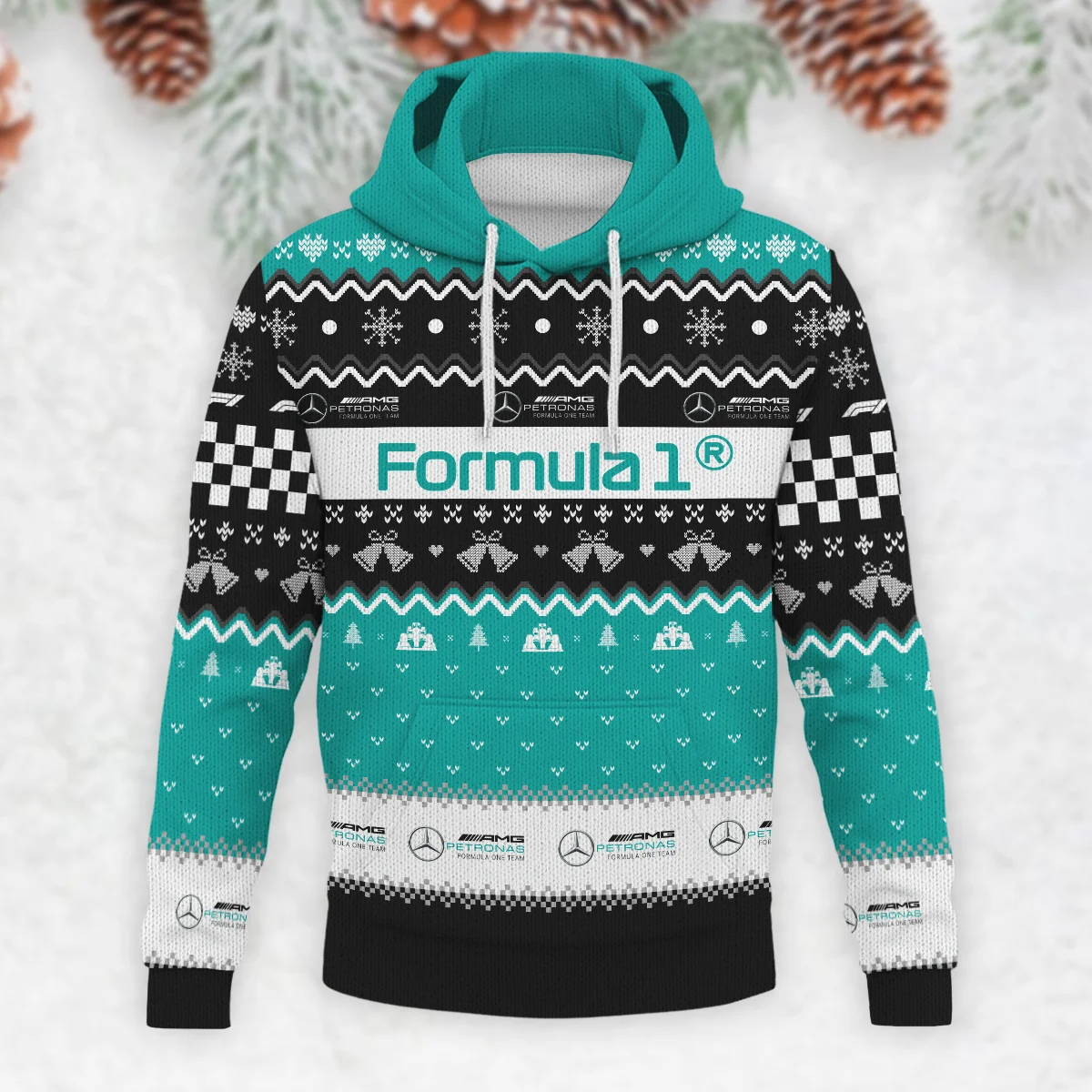 Xmas Mercedes Formula 1 - Knitted Hoodie BLVAF12209250A12MER - Image 2