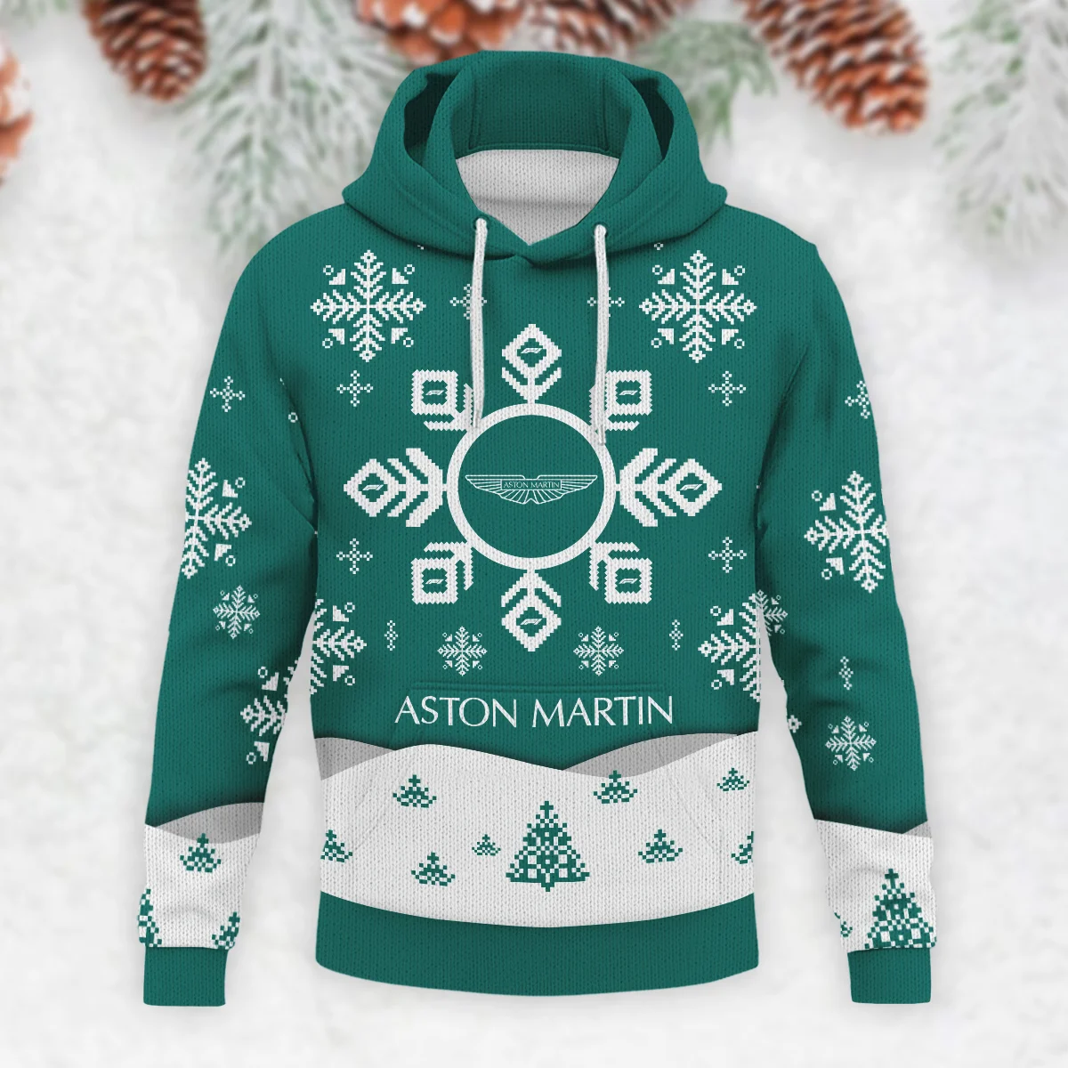 Xmas Pattern Aston Martin Formula 1 - Knitted Hoodie BLVAF12209250A26AM - Image 2