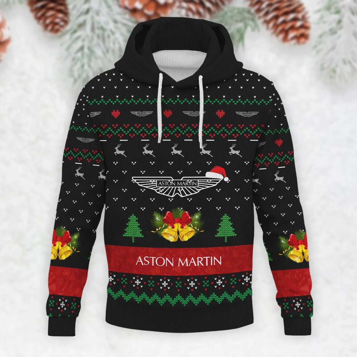 Xmas Pattern Aston Martin Formula 1 - Knitted Hoodie BLVAF12209250A29AM - Image 2