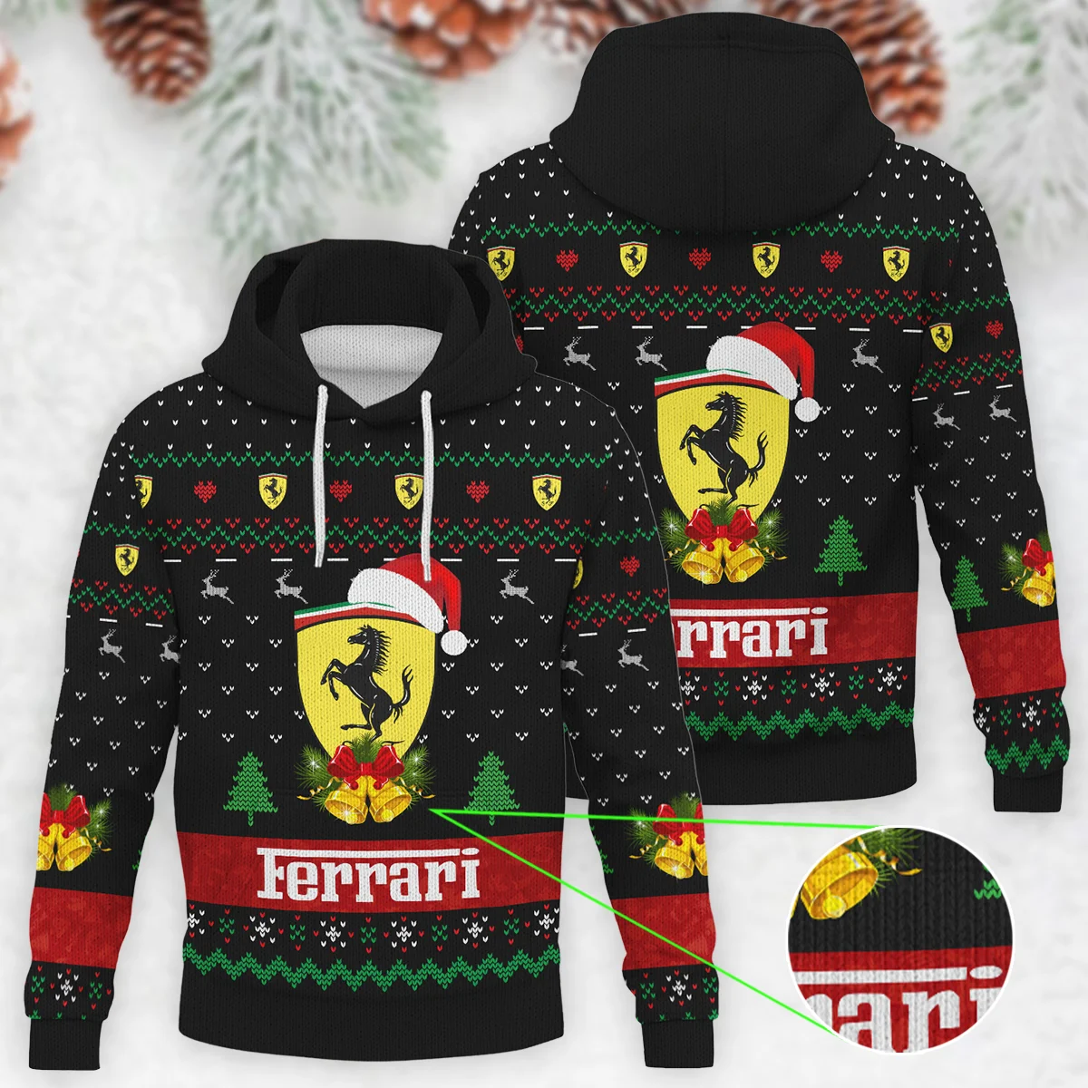 Xmas Pattern Ferrari Formula 1 - Knitted Hoodie BLVAF12209250A29FRR