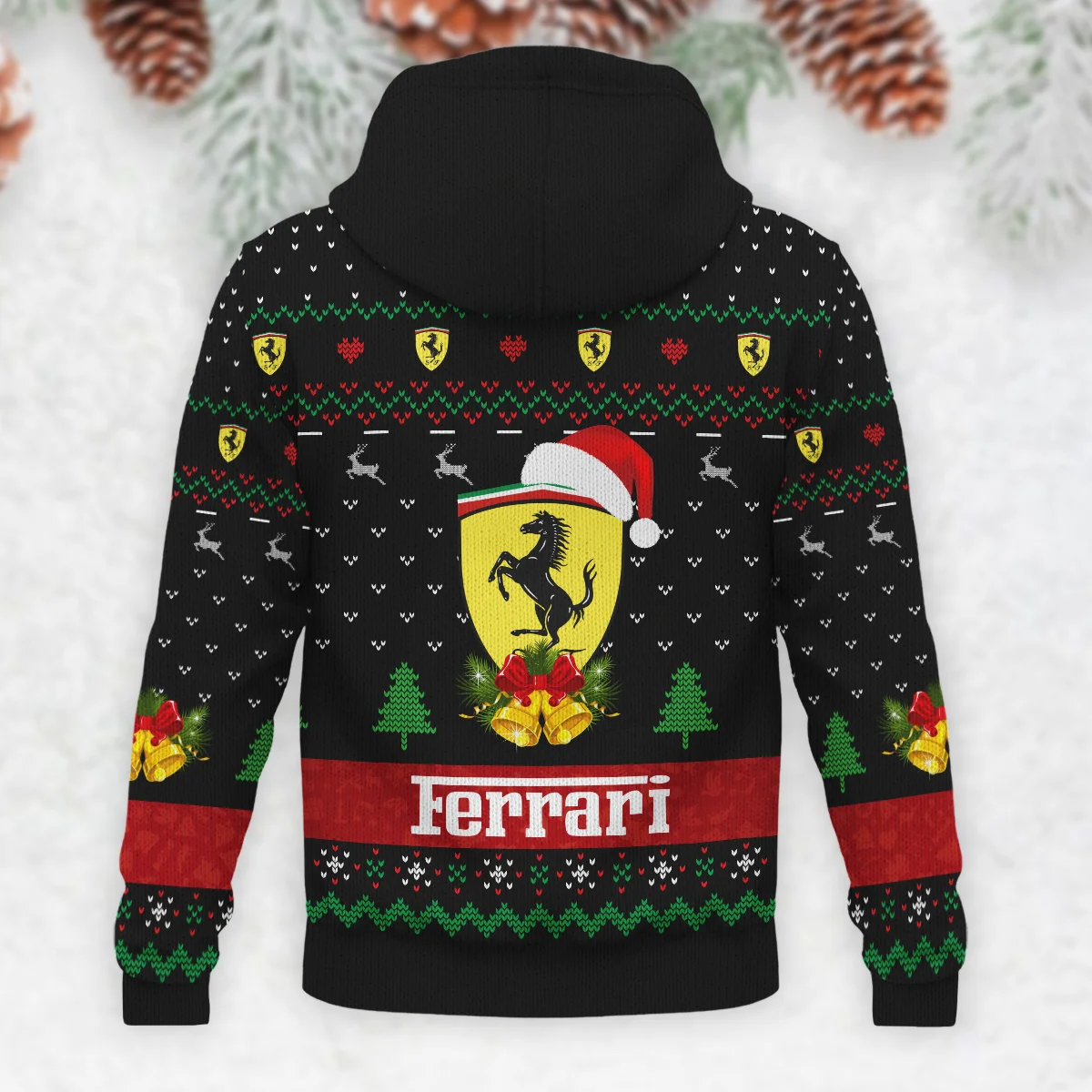 Xmas Pattern Ferrari Formula 1 - Knitted Hoodie BLVAF12209250A29FRR - Image 3