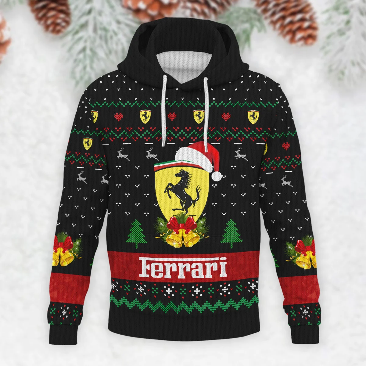 Xmas Pattern Ferrari Formula 1 - Knitted Hoodie BLVAF12209250A29FRR - Image 2
