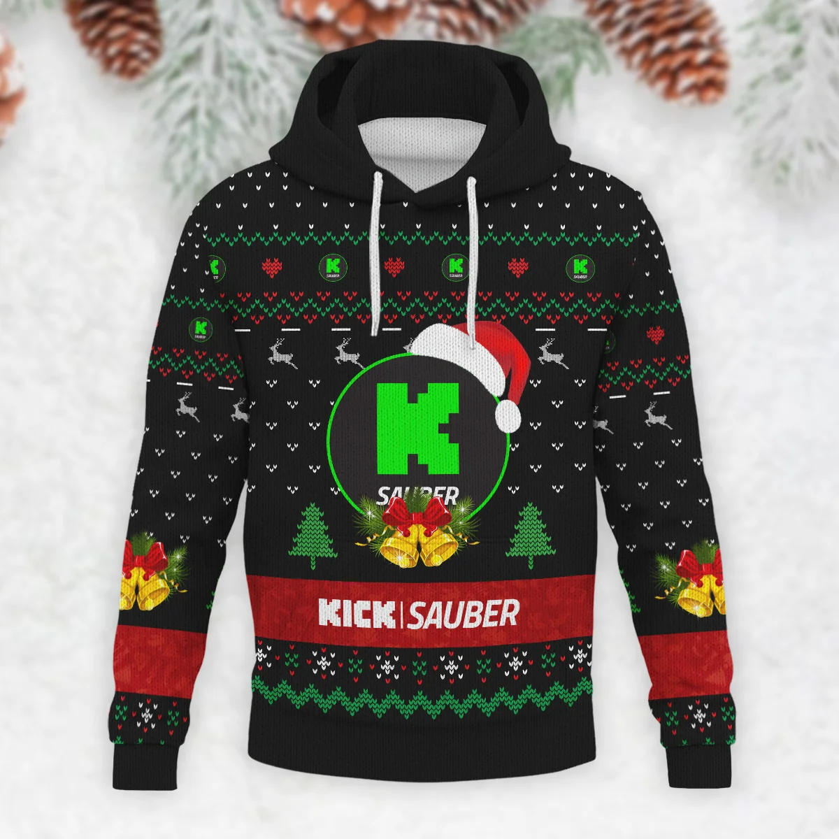 Xmas Pattern Kick Sauber Formula 1 - Knitted Hoodie BLVAF12209250A29KS - Image 2