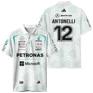 2026 Kimi Antonelli Mercedes F1 Teamwear Polo Shirt BLKA29326A2PL - White