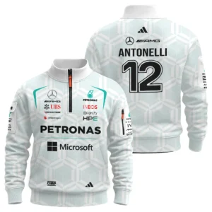 2026 Kimi Antonelli Mercedes F1 Teamwear Sweatshirt Zipper BLKA29326A2SHZ - White