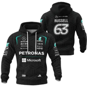 2026 George Russell Mercedes F1 Teamwear Hoodie Quilted Waffle BLGR30326A1HQW - Black