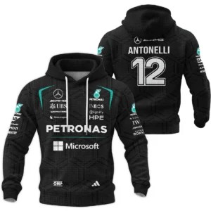 2026 Kimi Antonelli Mercedes F1 Teamwear Hoodie Quilted Waffle BLKA29326A1HQW - Black