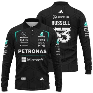 2026 George Russell Mercedes F1 Teamwear Long Polo Shirt BLGR30326A1LPL - Black