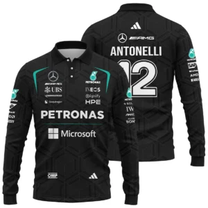 2026 Kimi Antonelli Mercedes F1 Teamwear Long Polo Shirt BLKA29326A1LPL - Black