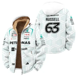 2026 George Russell Mercedes F1 Teamwear Winter Fleece Jacket BLGR30326A2WFJ - White