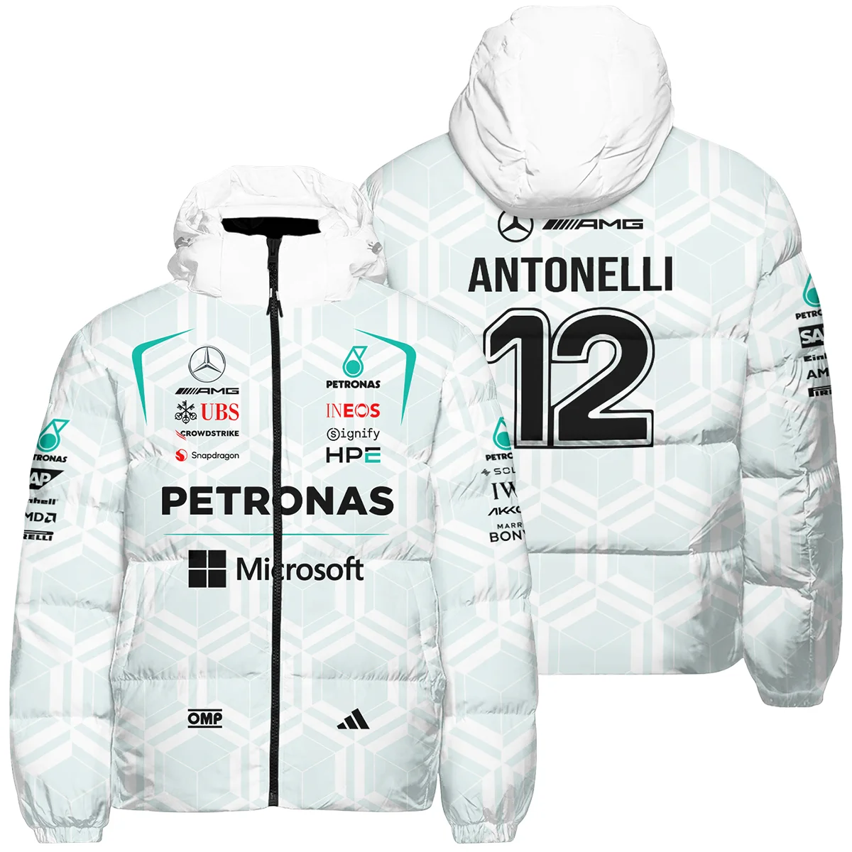 2026 Kimi Antonelli Mercedes F1 Teamwear Down & Puffer Jackets BLKA29326A2HCJ - White