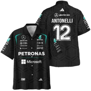 2026 Kimi Antonelli Mercedes F1 Teamwear Hawaiian Shirt BLKA29326A1HW - Black
