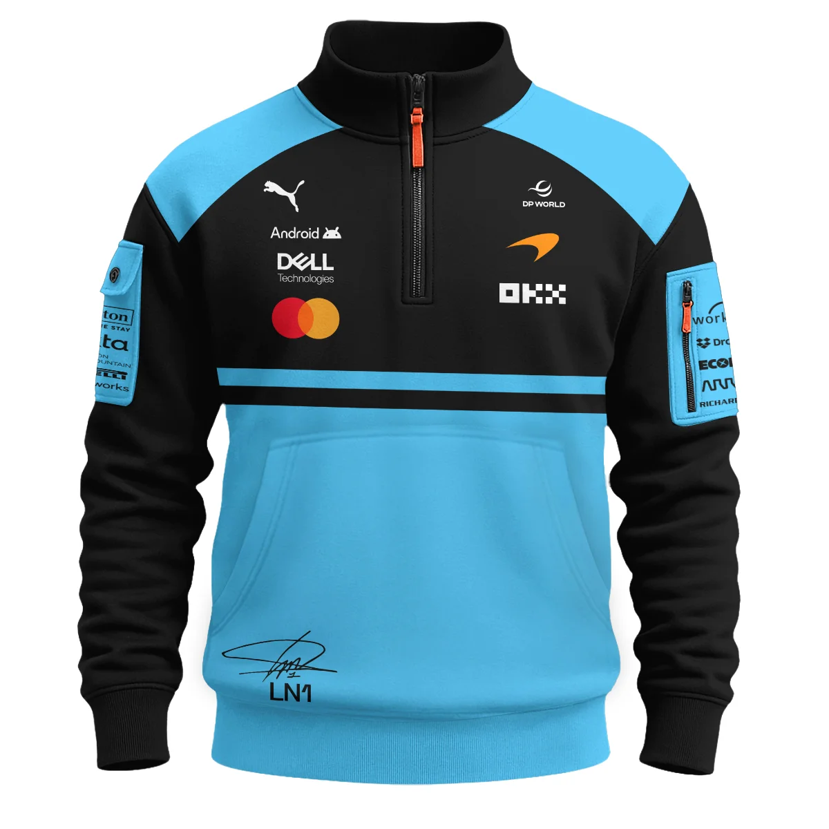 2026 Lando Norris 1 McLaren F1 Teamwear Sweatshirt Zipper BLNR25326A3SHZ - Cyan - Image 2