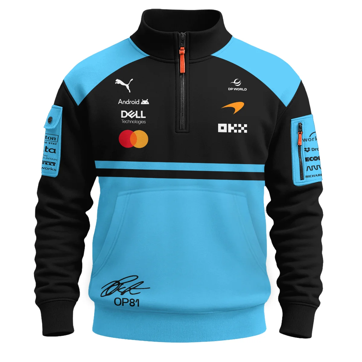 2026 Oscar Piastri 81 McLaren F1 Teamwear Sweatshirt Zipper BLOP25326A3SHZ - Cyan - Image 2