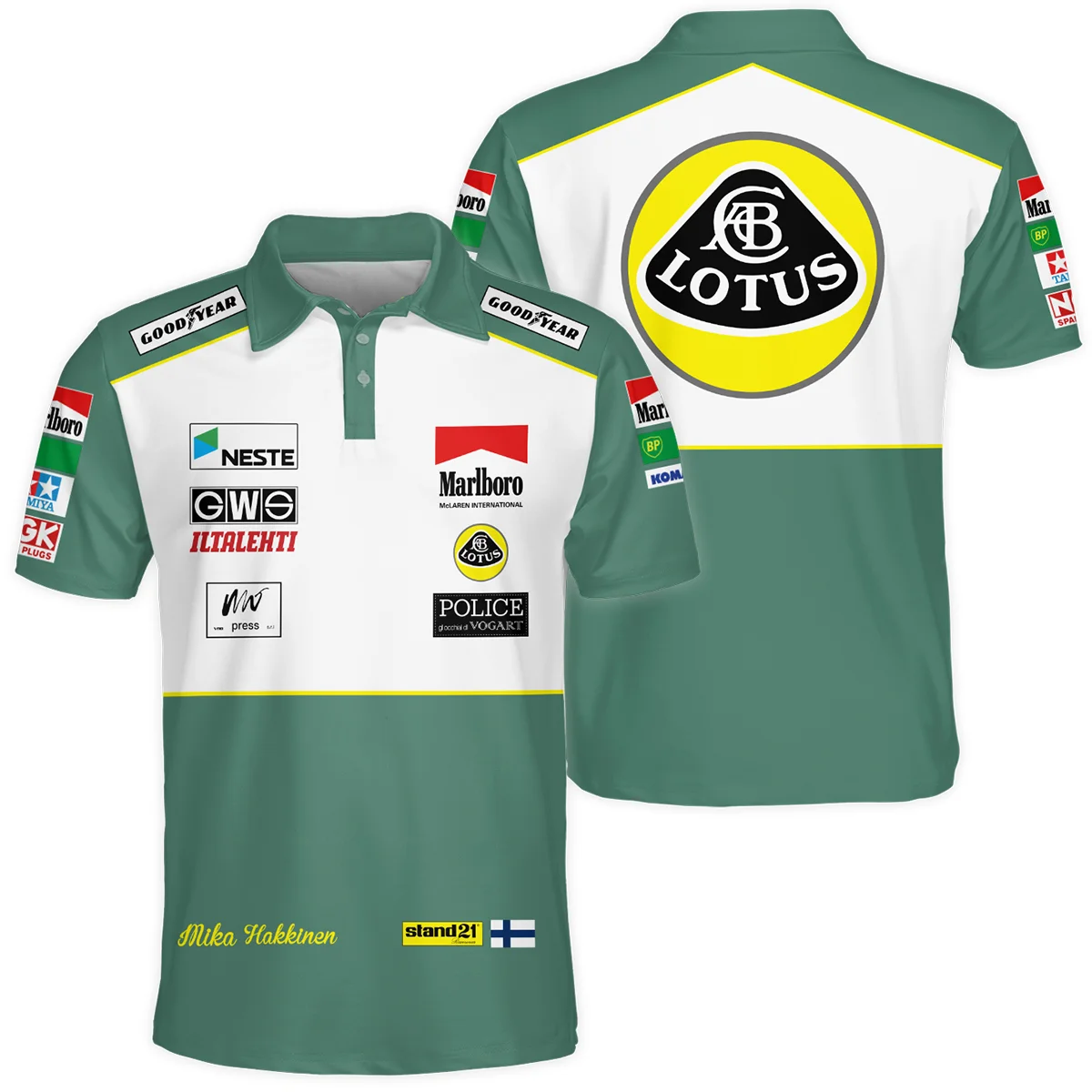 1991 Mika Hakkinen Racing Suit Lotus F1 Polo Shirt Unisex Motorsport Apparel BLVAMH271025A2PL