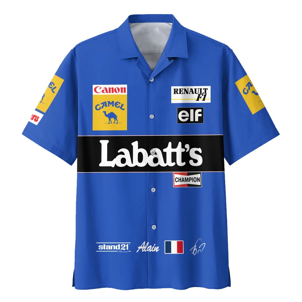 Alternative view of 1993 Alain Prost Racing Suit Williams Renault F1 Team Hawaiian Shirt BLVAAP070725A03HW
