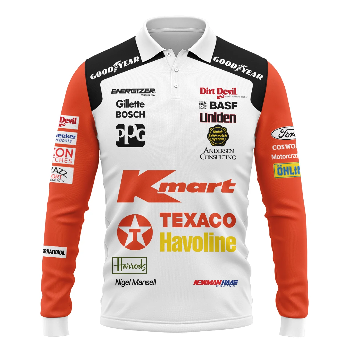 Alternative view of 1993 Nigel Mansell Racing Suit Newman Haas IndyCar Long Polo Shirt BLNM29725A6LPL