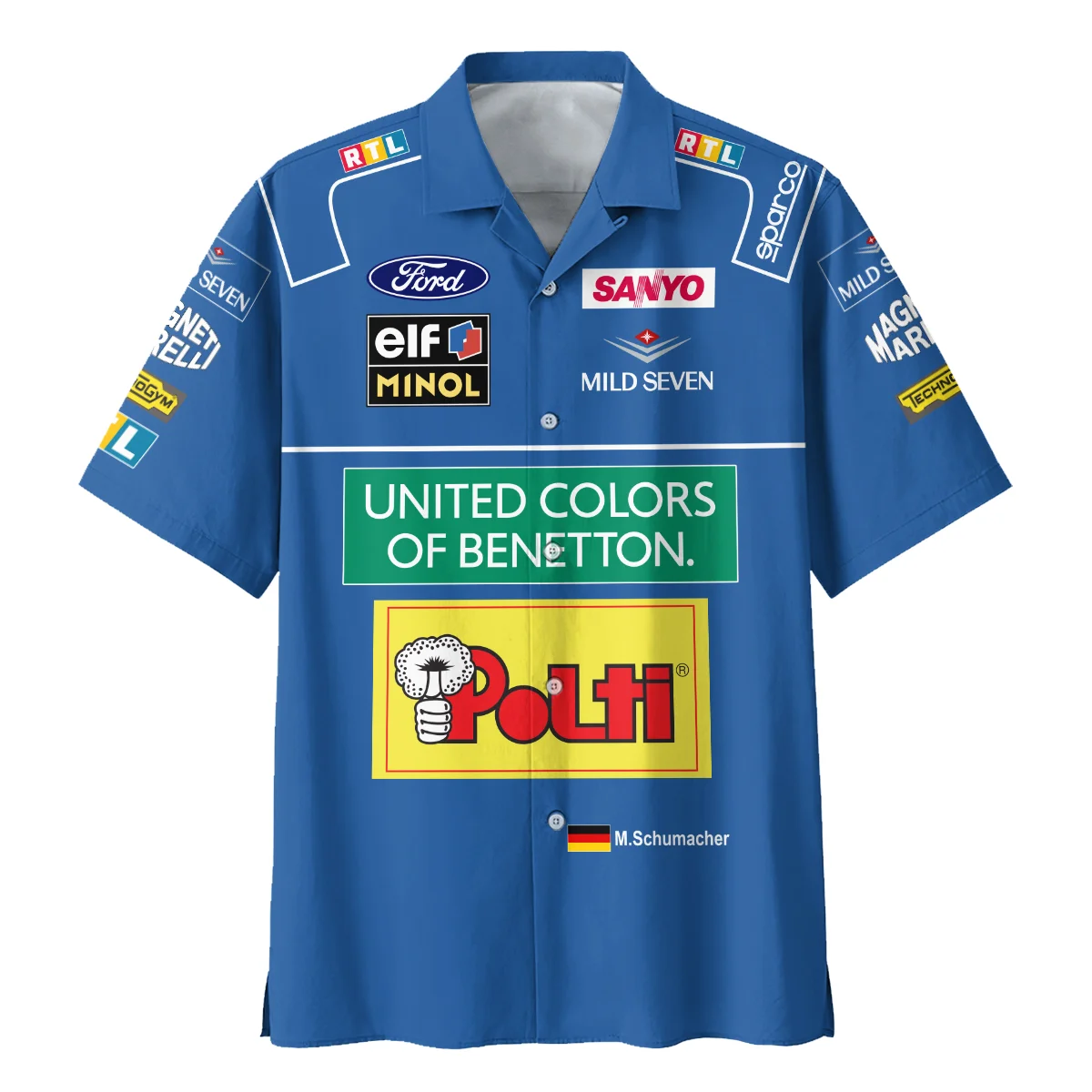 1994 WDC Michael Schumacher Race Suit Benetton F1 Hawaiian Shirt BLVAMC020925A4HW - Image 2