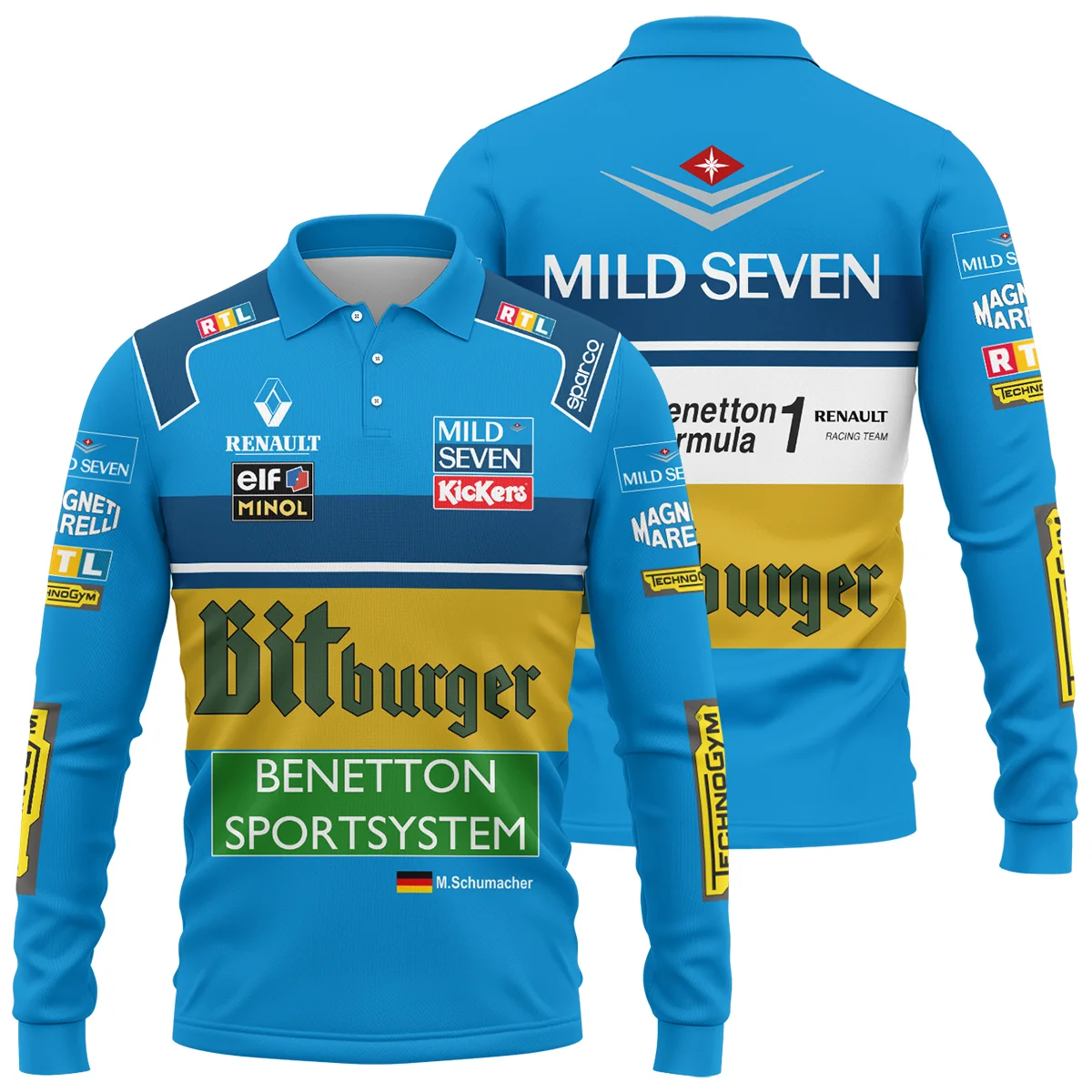 1995 WDC Michael Schumacher Race Suit Benetton F1 Long Polo Shirt BLVAMC020925A1LPL