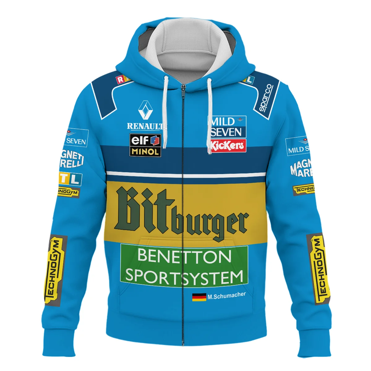 1995 WDC Michael Schumacher Race Suit Benetton F1 Zipper Hoodie BLVAMC020925A1ZHD - Image 2