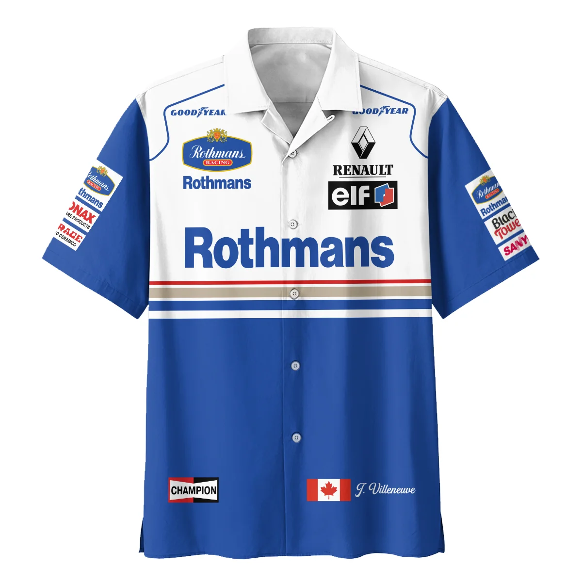 1996 Jacques Villeneuve Racing Suit Williams F1 Hawaiian Shirt BLJV10825A1HW - Image 2