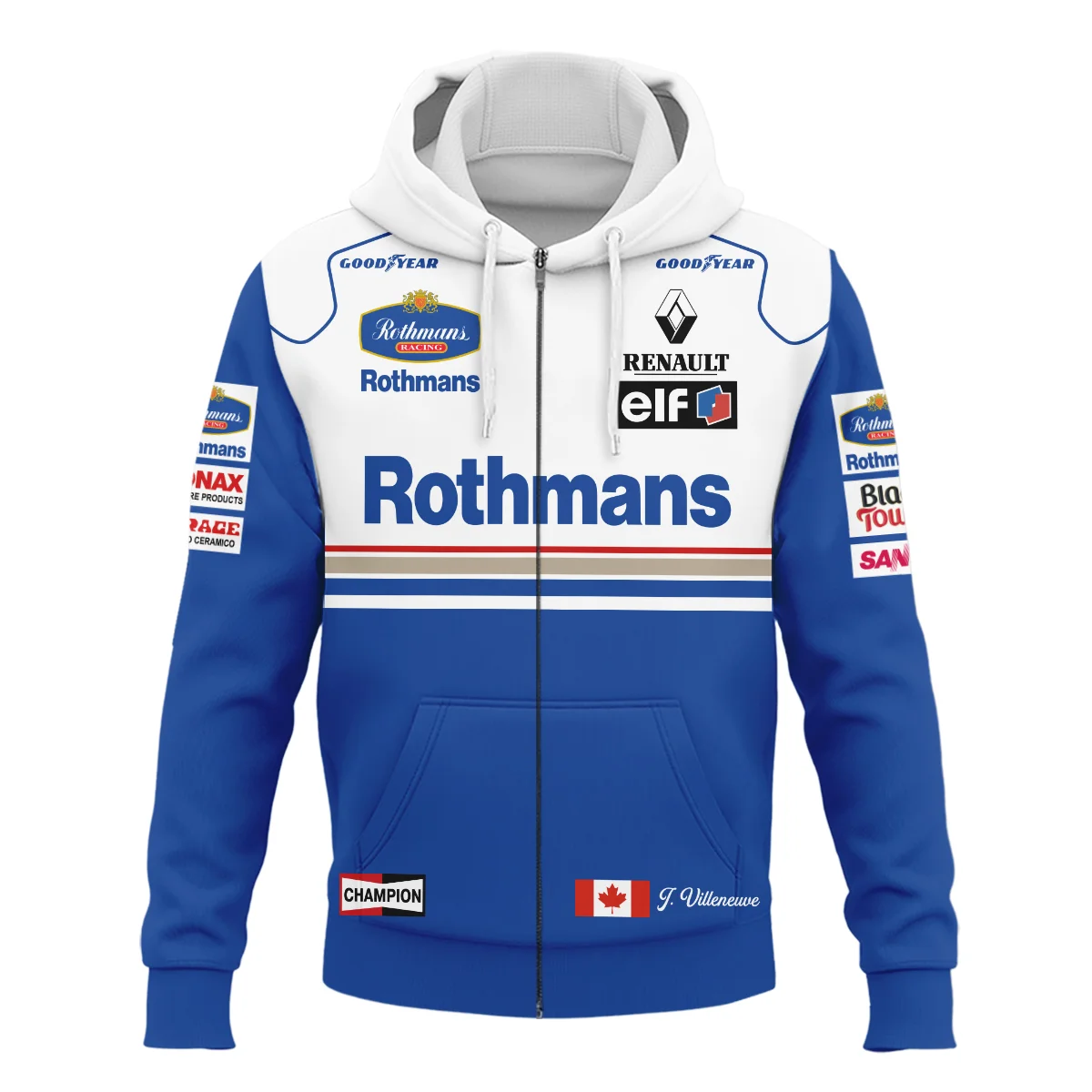 1996 Jacques Villeneuve Racing Suit Williams F1 Zipper Hoodie BLJV10825A1ZHD - Image 2