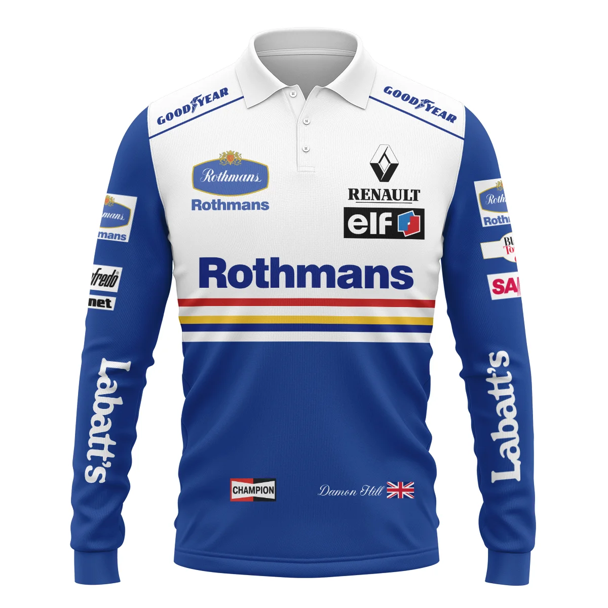 1996 WDC Damon Hill Racing Suit Williams F1 Long Polo Shirt BLVADH050925A2LPL - Image 2