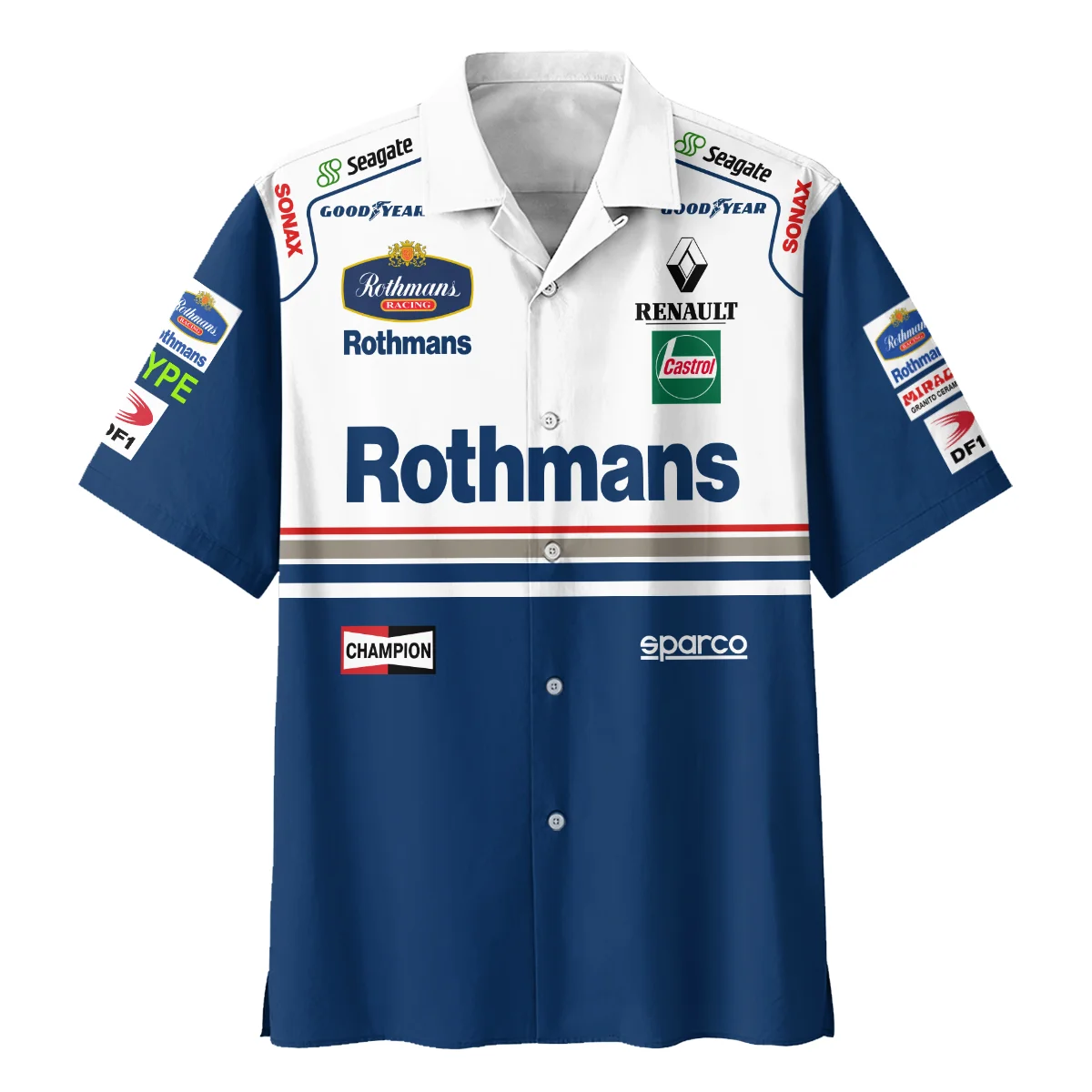 1997 Jacques Villeneuve Racing Suit Williams F1 Hawaiian Shirt BLJV10825A2HW - Image 2