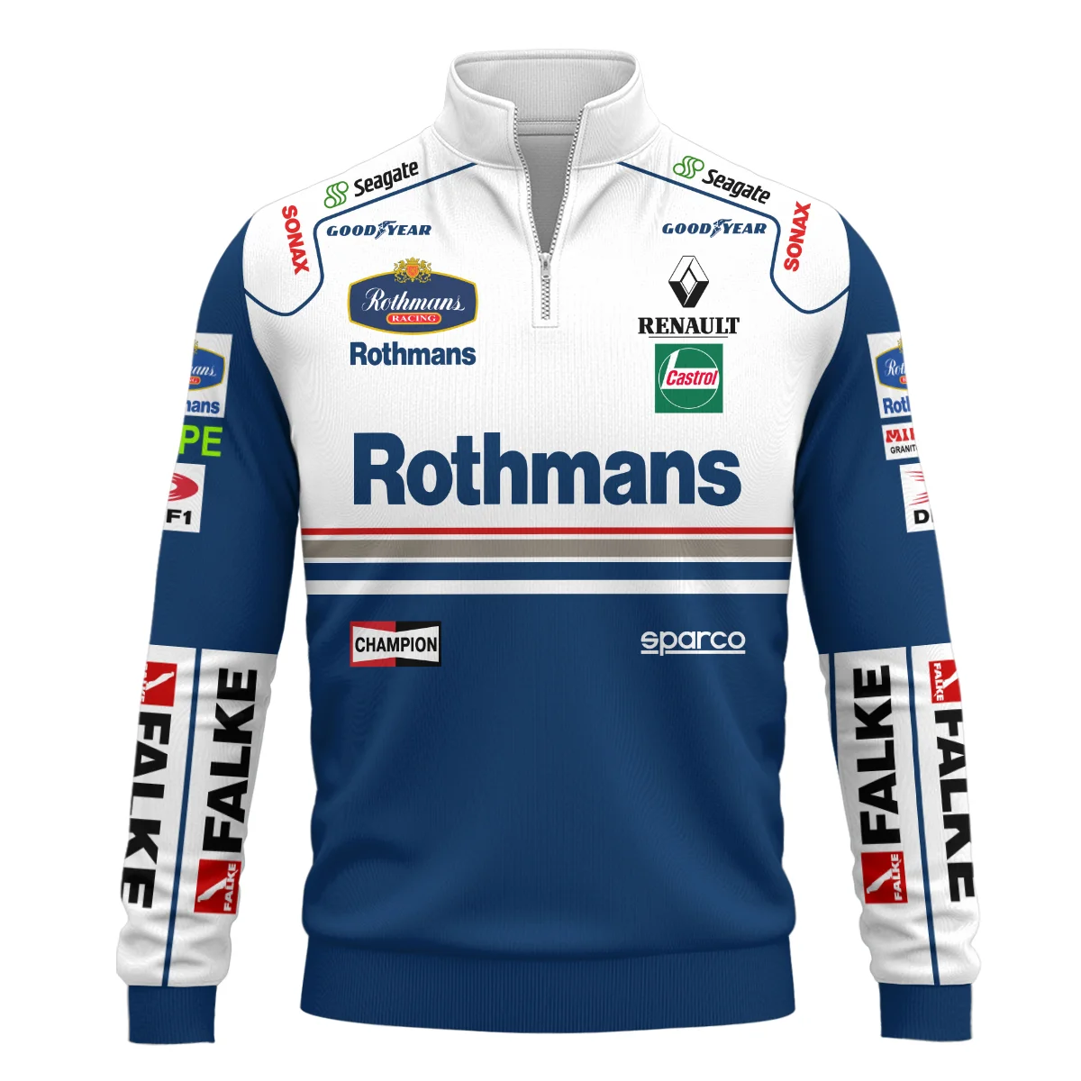 1997 Jacques Villeneuve Racing Suit Williams F1 Quarter-Zip Sweatshirt BLJV10825A2QZS - Image 2