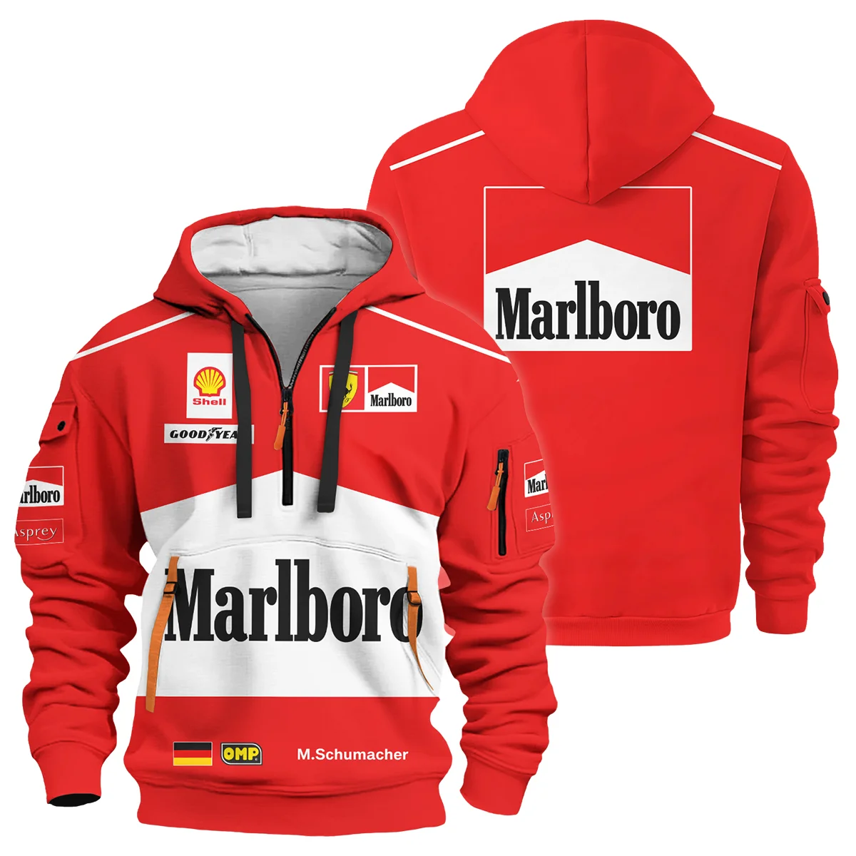 1997 Michael Schumacher Race Suit Ferrari F1 Hoodie Half Zip Unisex Motorsport Apparel BLVAMC020925A7HDF