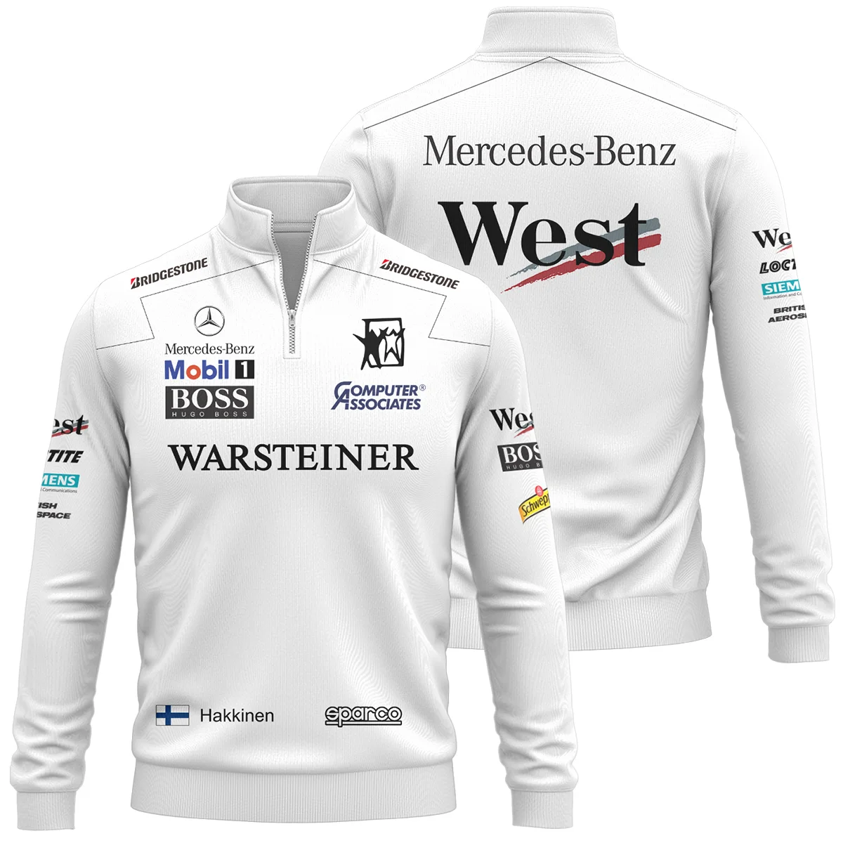 1998 WDC Mika Hakkinen Racing Suit McLaren F1 Quarter-Zip Sweatshirt Unisex Motorsport Apparel BLVAMH271025A4QZS