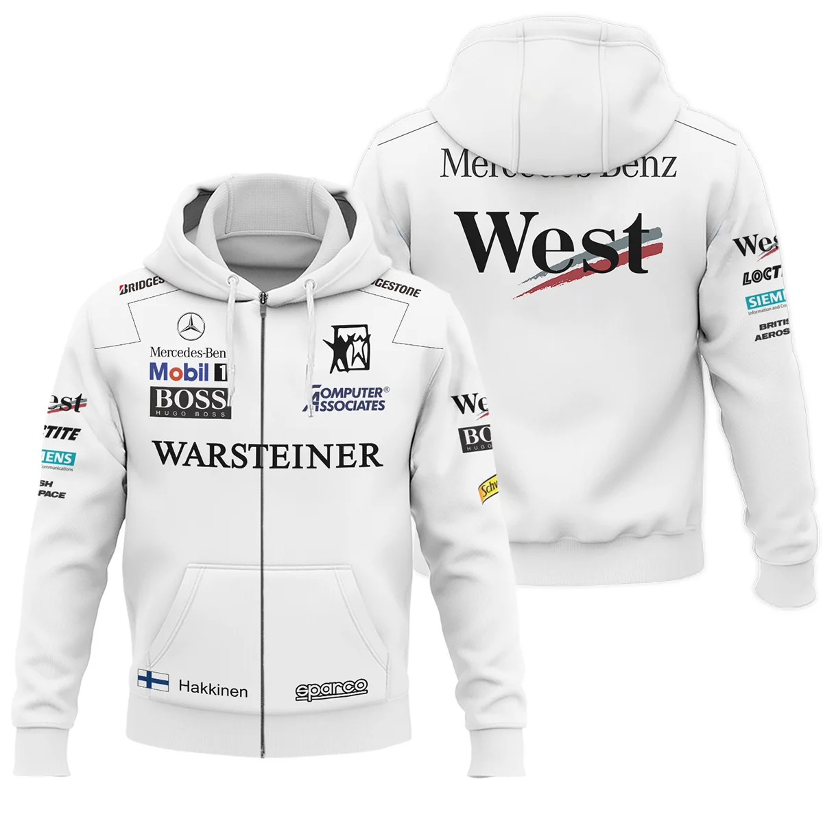 1998 WDC Mika Hakkinen Racing Suit McLaren F1 Zipper Hoodie BLVAMH271025A4ZHD