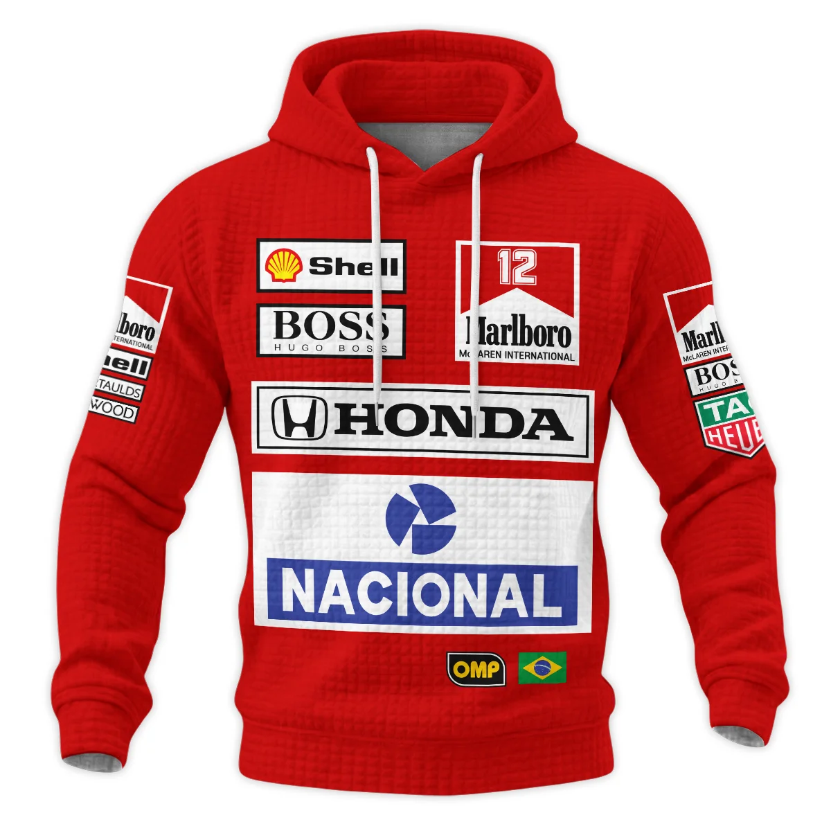 1988 Ayrton Senna Honda Race Suit Marlboro McLaren Hoodie Quilted Waffle BL3725A2HQW - Image 2