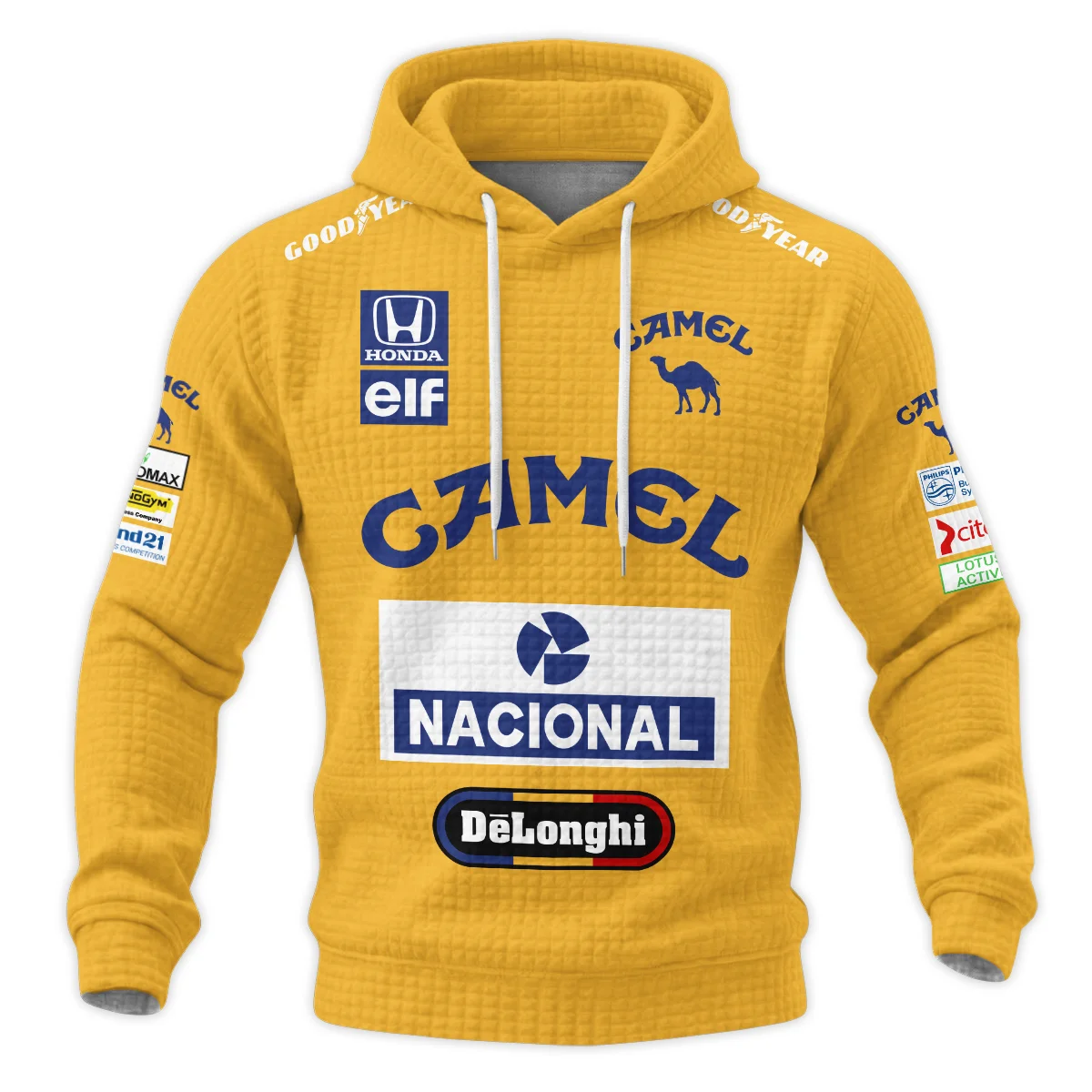 1987 Ayrton Senna Camel Honda F1 Hoodie Quilted Waffle BL3725A5HQW - Image 2