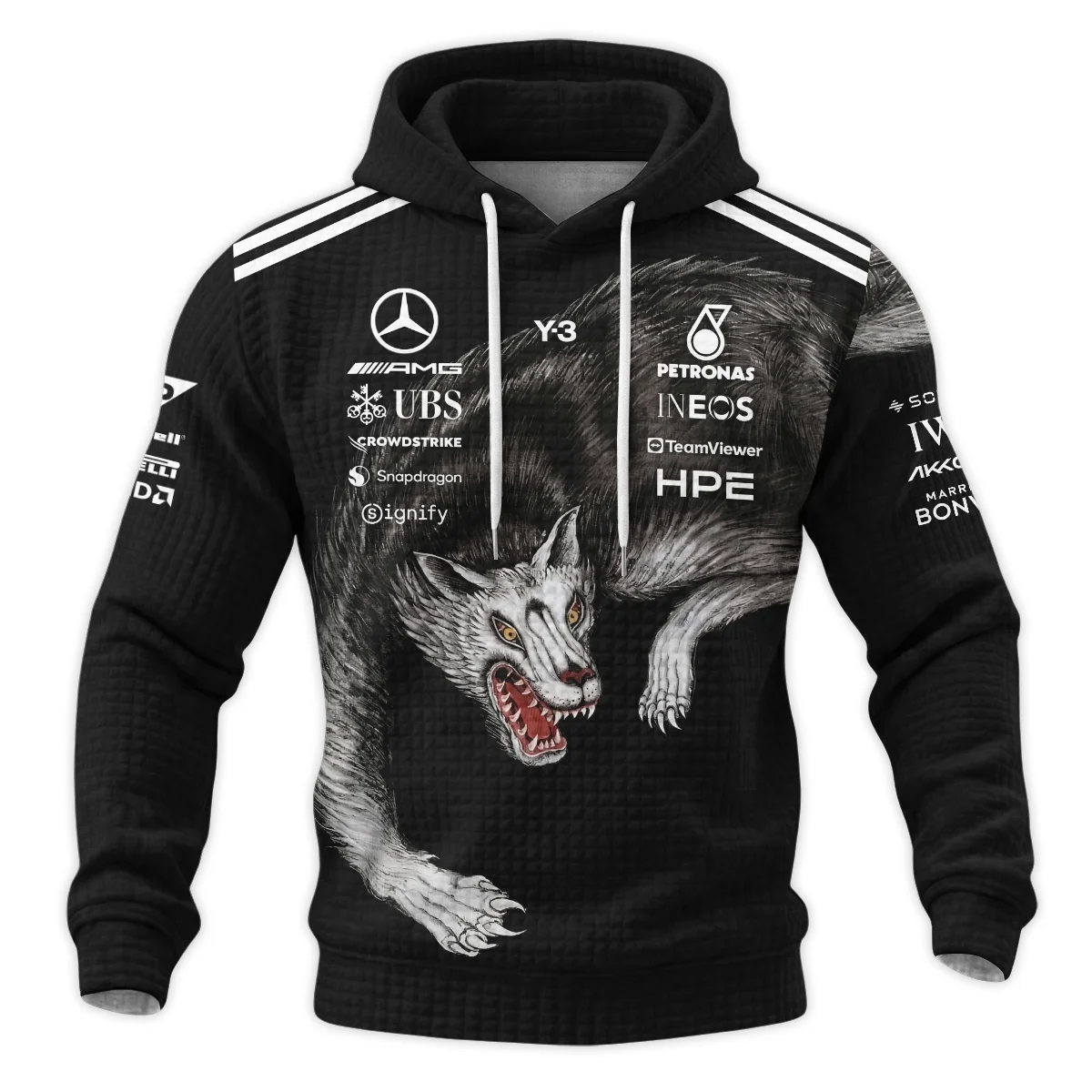 2026 Mercedes x Y-3 Japan GP F1 - Hoodie Quilted Waffle BLMER18326A2HQW - Image 2