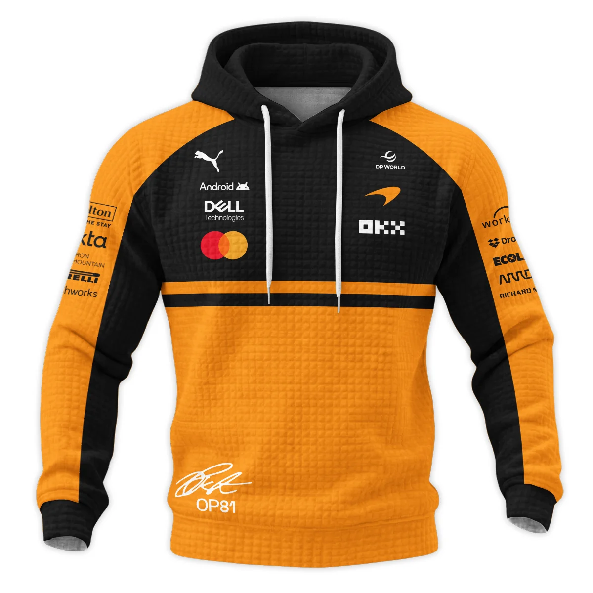 2026 Oscar Piastri 81 McLaren F1 Teamwear Hoodie Quilted Waffle BLOP25326A1HQW - Orange - Image 2