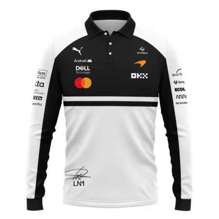 Alternative view of 2026 Lando Norris 1 McLaren F1 Teamwear Long Polo Shirt BLNR25326A2LPL - White
