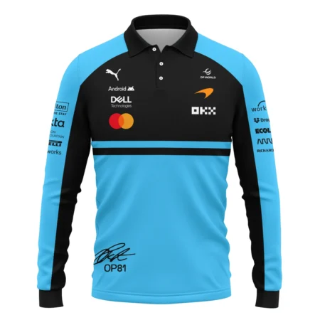 Alternative view of 2026 Oscar Piastri 81 McLaren F1 Teamwear Long Polo Shirt BLOP25326A3LPL - Cyan