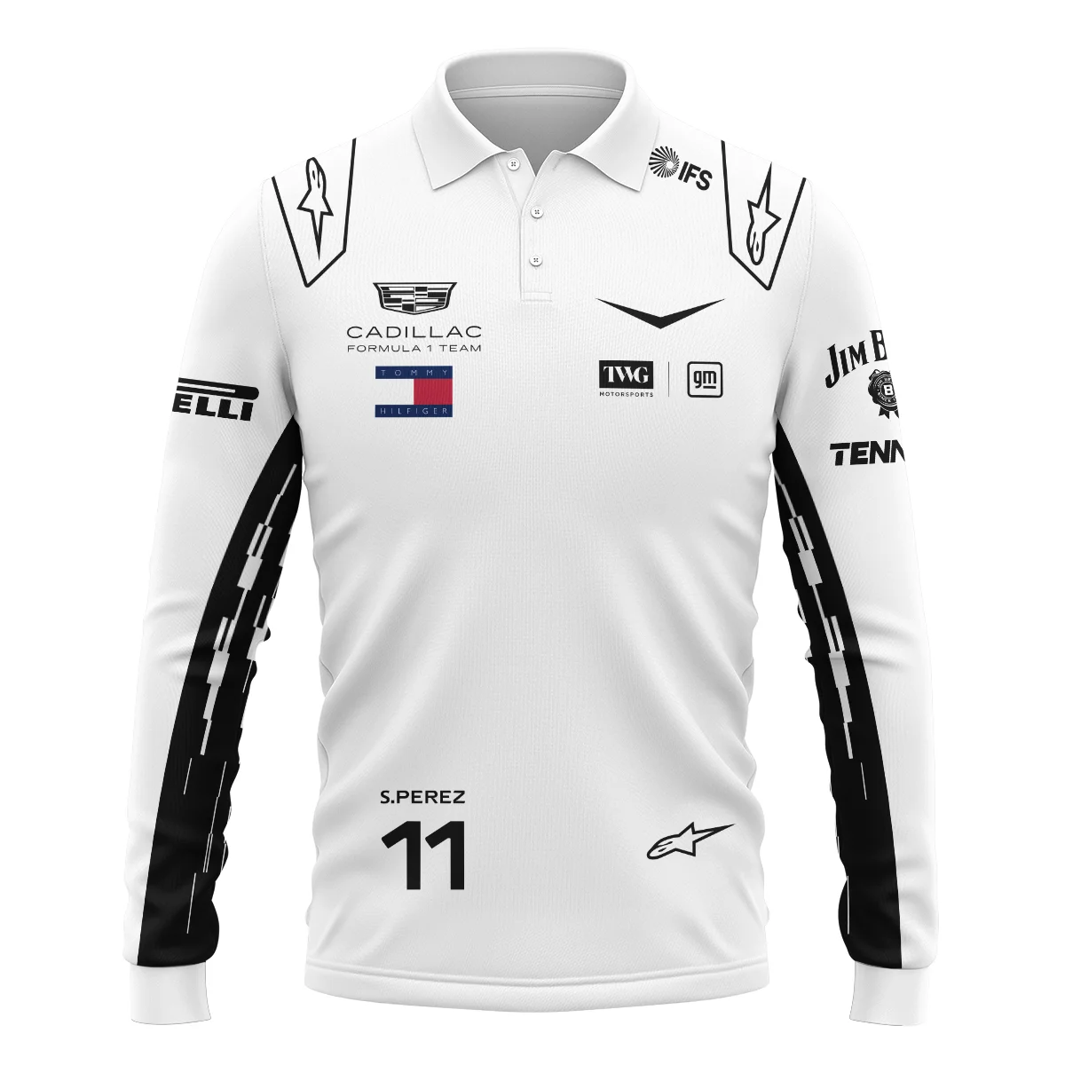2026 Sergio Perez Cadillac F1 Team Apparel Long Polo Shirt BLVA9326SP4LPL - Image 2