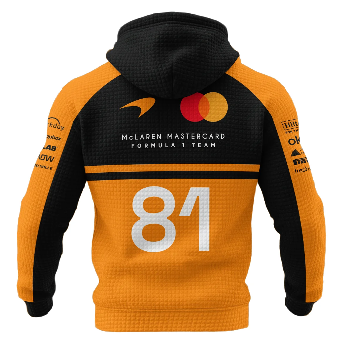 2026 Oscar Piastri 81 McLaren F1 Teamwear Hoodie Quilted Waffle BLOP25326A1HQW - Orange - Image 3