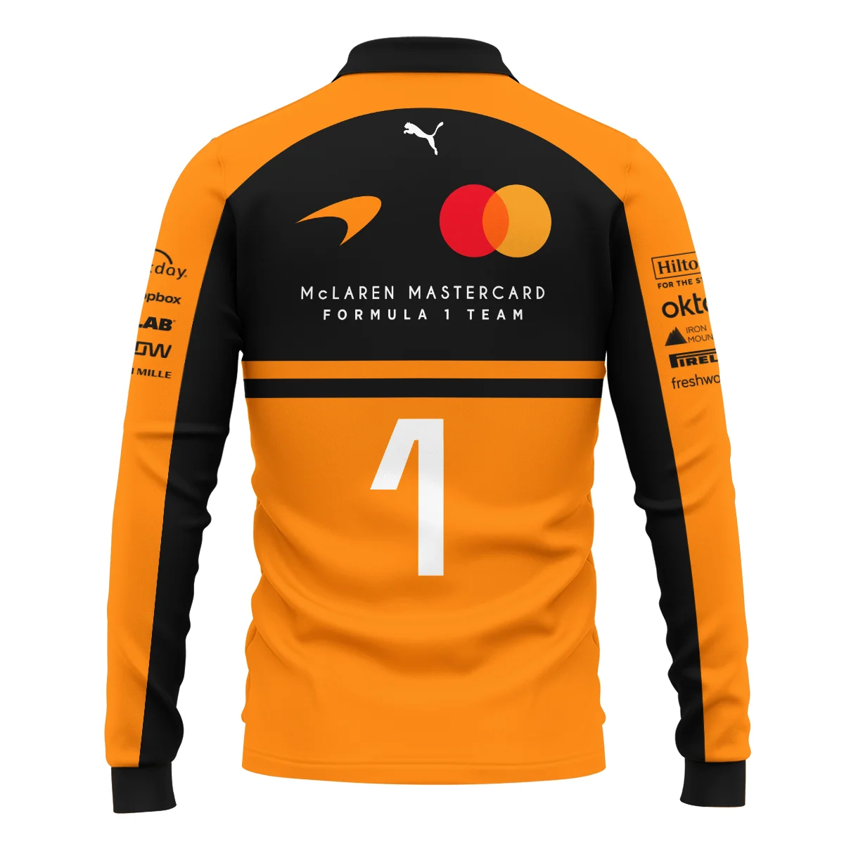 2026 Lando Norris 1 McLaren F1 Teamwear Long Polo Shirt BLNR25326A1LPL - Orange - Image 3