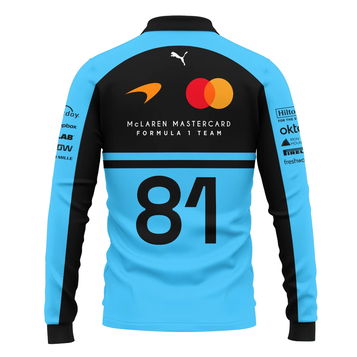 2026 Oscar Piastri 81 McLaren F1 Teamwear Long Polo Shirt BLOP25326A3LPL - Cyan - Image 3