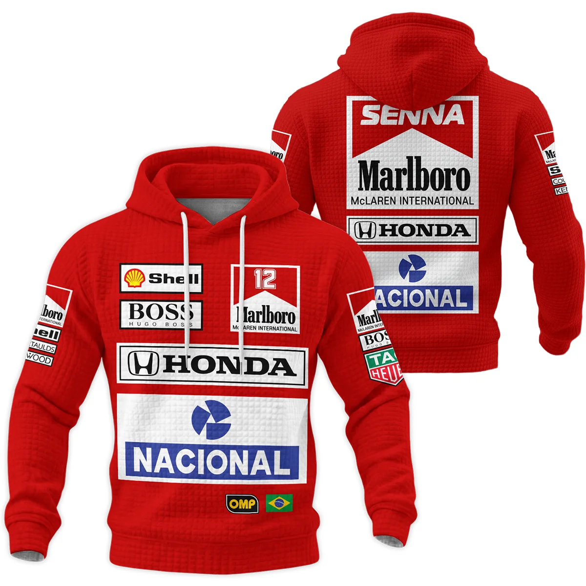 1988 Ayrton Senna Honda Race Suit Marlboro McLaren Hoodie Quilted Waffle BL3725A2HQW