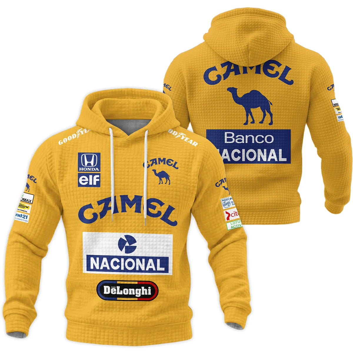 1987 Ayrton Senna Camel Honda F1 Hoodie Quilted Waffle BL3725A5HQW