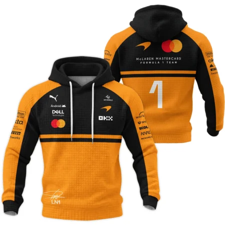 2026 Lando Norris 1 McLaren F1 Teamwear Hoodie Quilted Waffle BLNR25326A1HQW - Orange